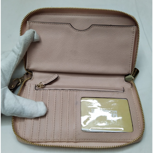 Michael Kors Pink Leather Love Sign Zip Around Credit Card ID Window Wallet - Picture 7 of 14